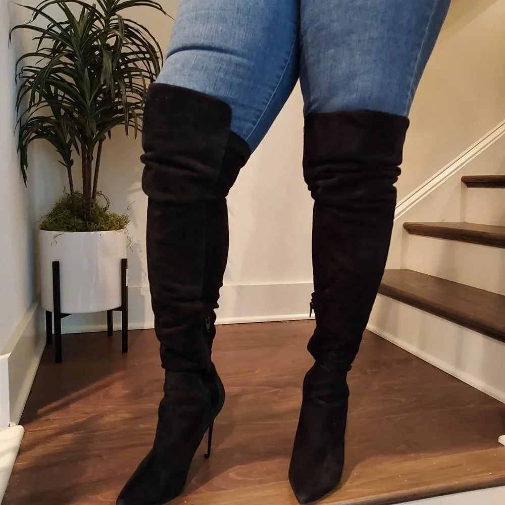 Neiman Marcus Black Over The Knee Suede Boots